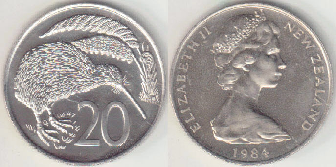 1984 New Zealand 20 Cents (chUnc) A004627